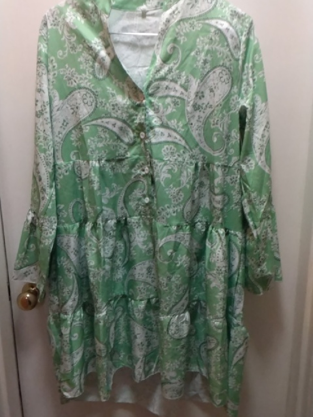 Green Paisley Tiered Long-Sleeve Women's Dress